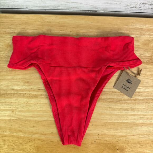 Toast X Free People Signature Banded Waist Bikini Bottoms Fire Coral Size XS - Picture 1 of 4